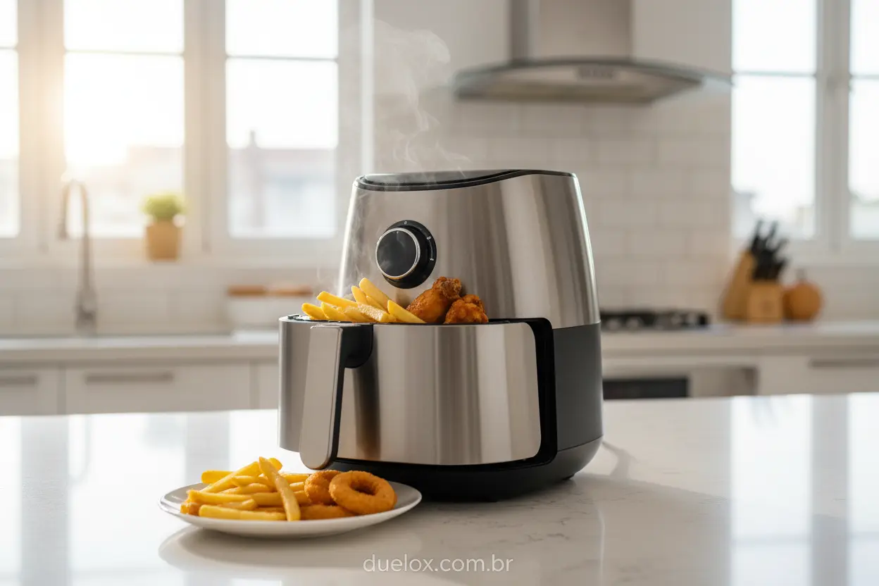 Air fryer moderna com comida crocante