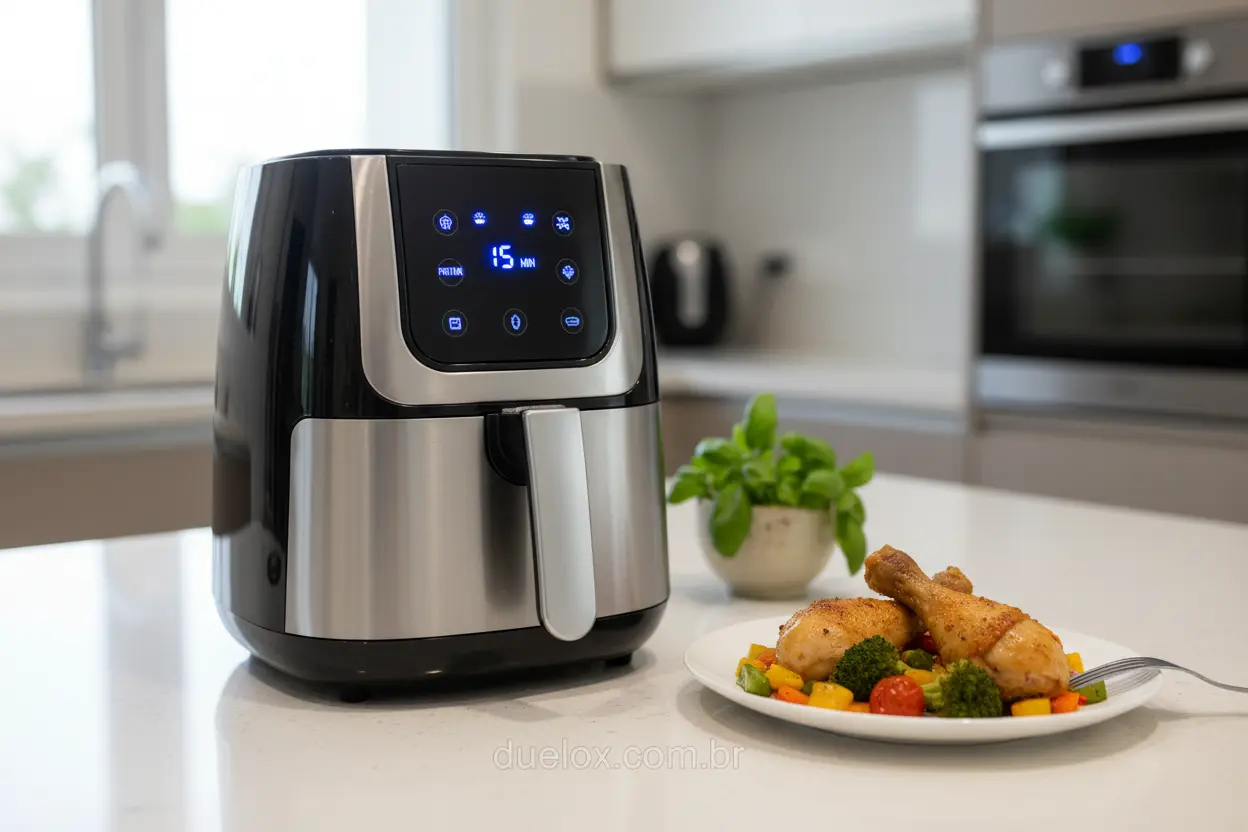 Air fryer compacta e refeição para solteiro