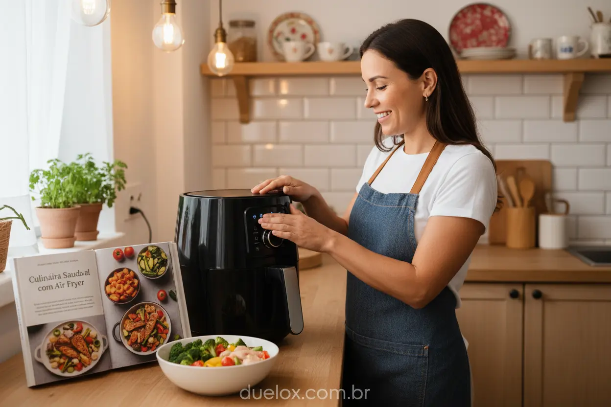Pessoa cozinhando com air fryer
