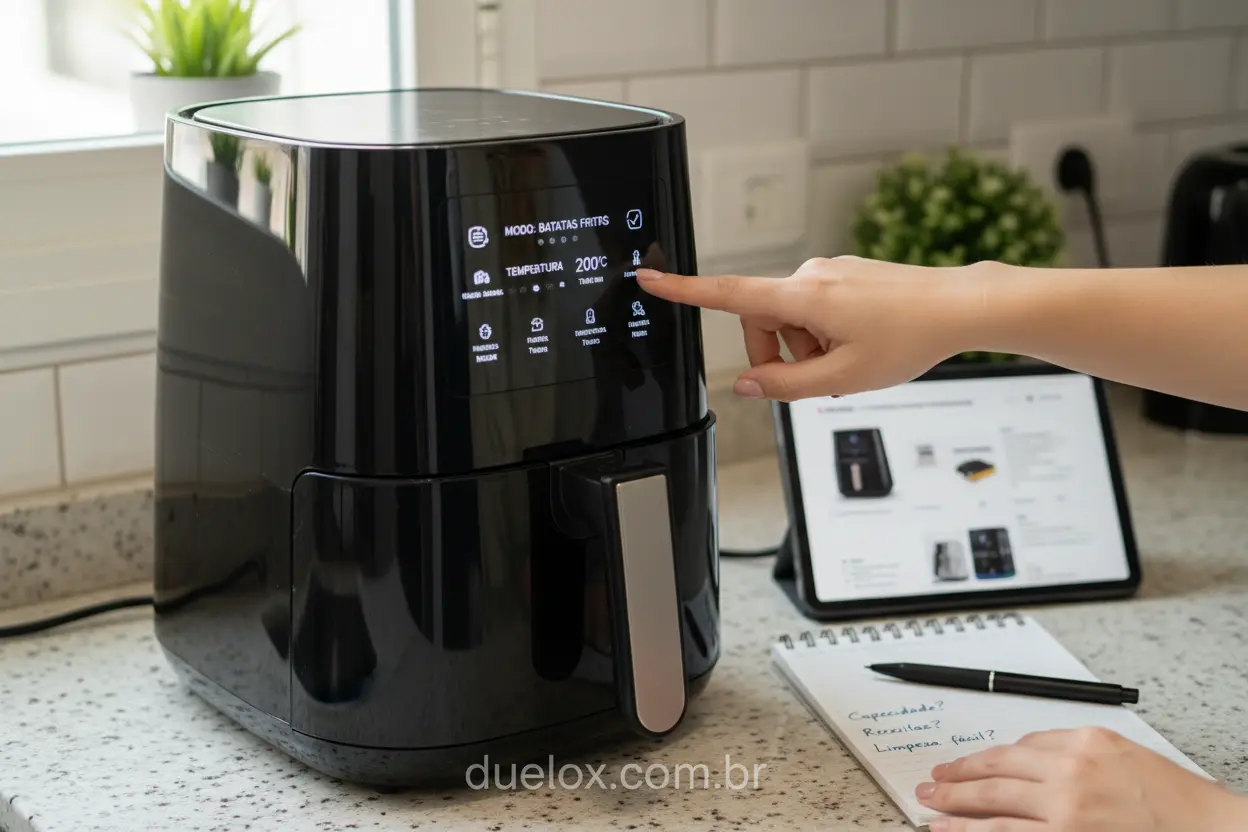 Fatores Essenciais Air Fryer Como escolher a air fryer ideal, analisando display digital