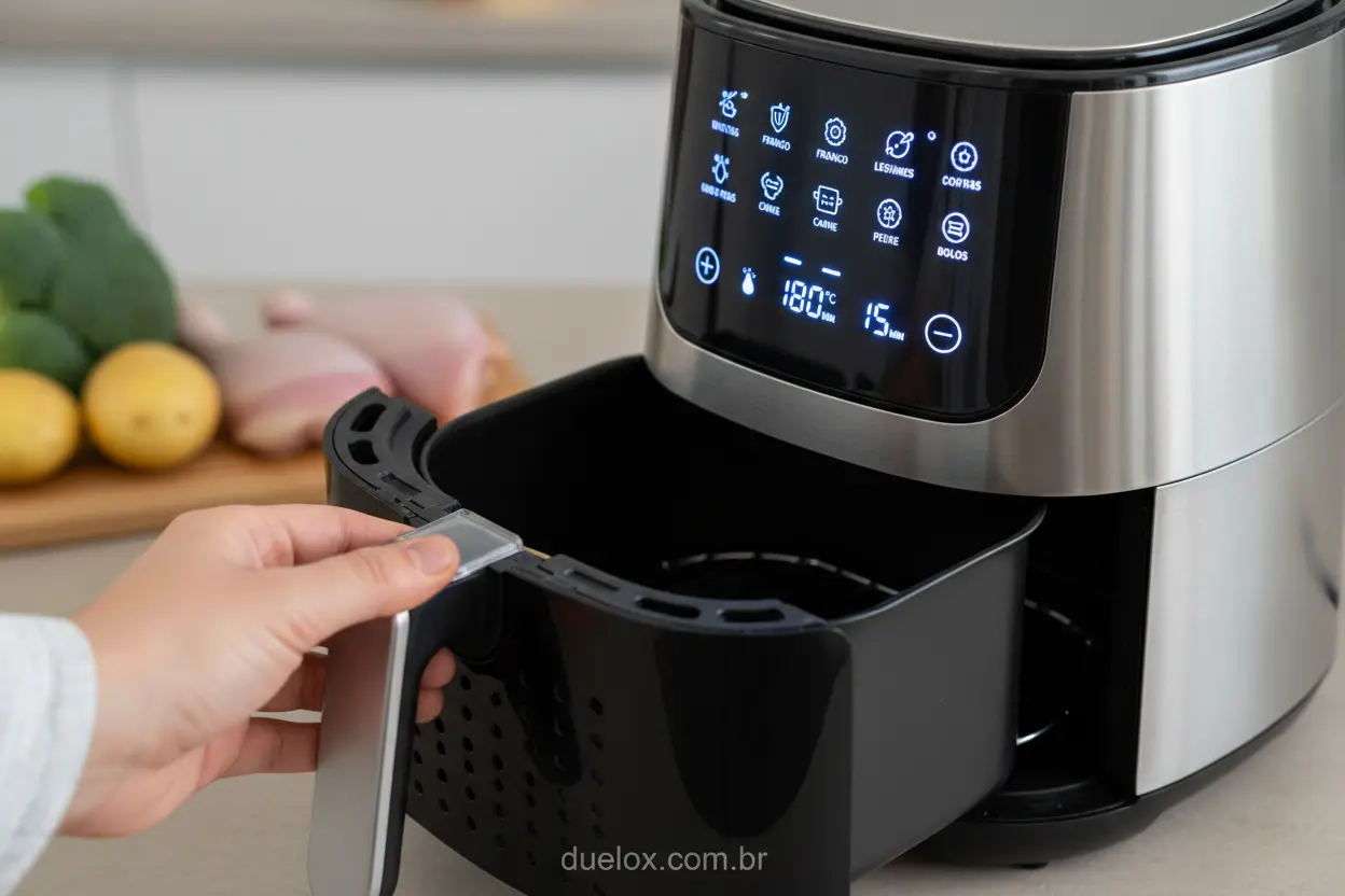 Recursos Avançados Air Fryer Painel digital de air fryer com recursos extras para cozinhar.