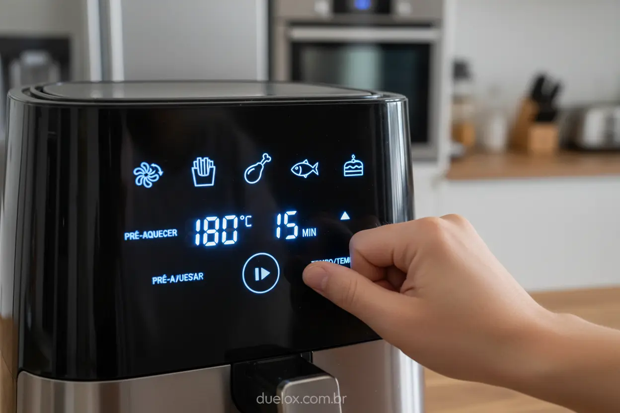 Painel digital de air fryer com funções e botões