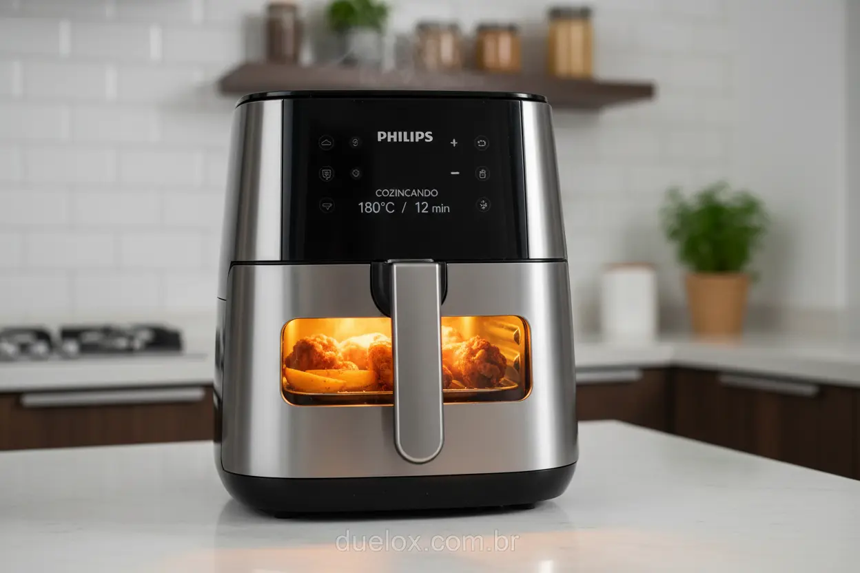Air Fryer Philips Walita preparando batatas fritas crocantes