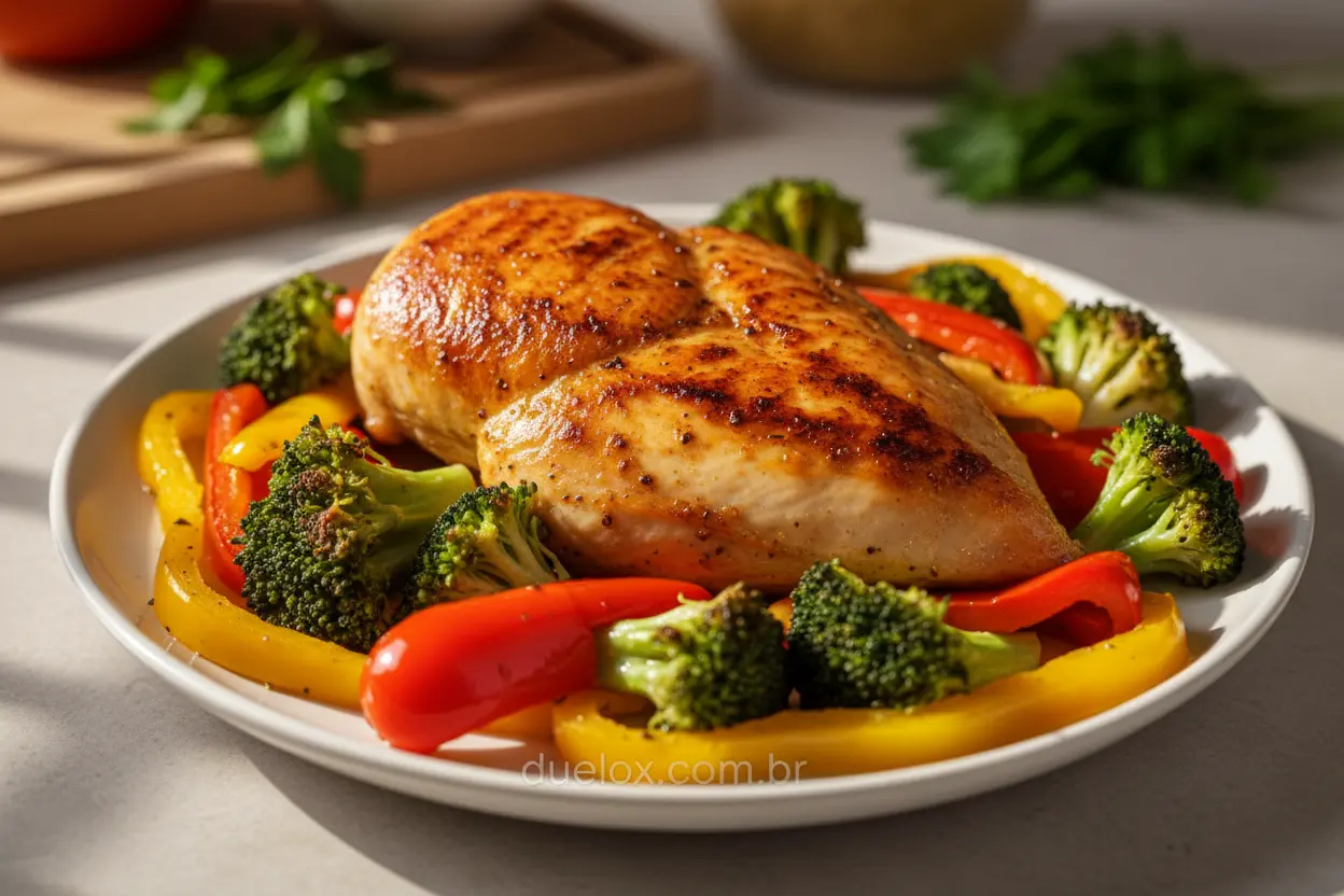 Preciso usar óleo na Air Fryer? Não para este frango e vegetais assados perfeitamente crocantes e saudáveis.