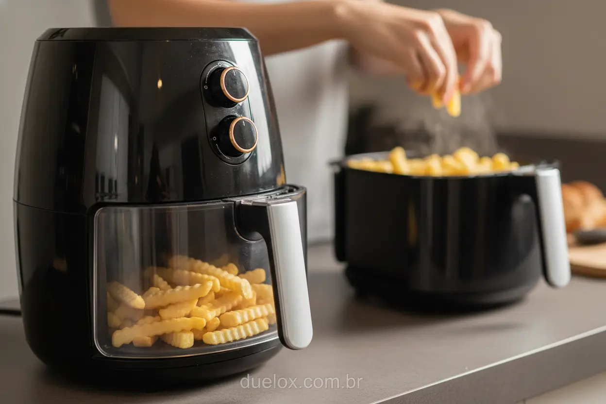 Air fryer com batatas fritas crocantes