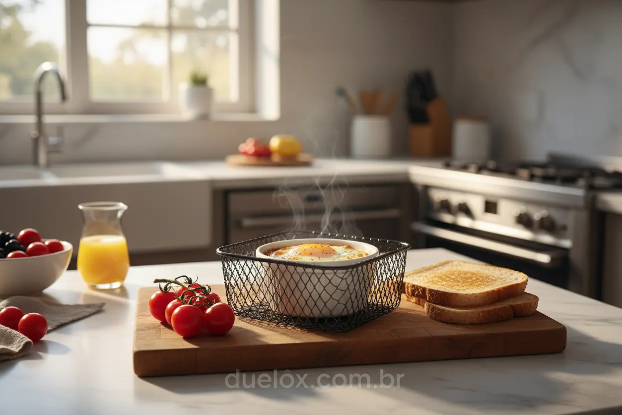 Ovos e torradas feitos na air fryer para um café da manhã rápido