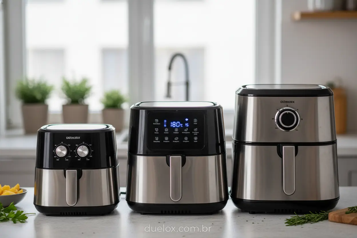 Air fryers por capacidade e tipo de painel
