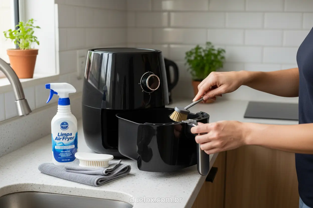 Pessoa limpando cesto de air fryer