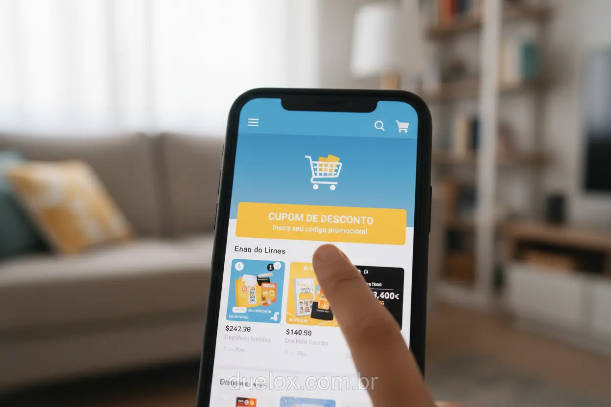 Tela de celular com aplicativo de compras e ofertas de air fryer barata online